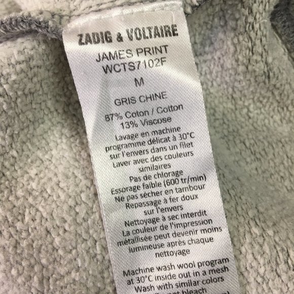Zadig & Voltaire Women’s James Print Rock Gray Sweatshirt Top Crewneck Medium - Picture 15 of 15